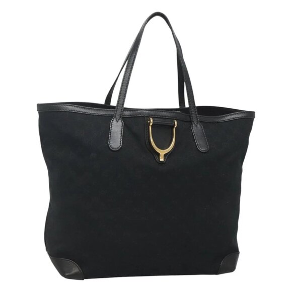 GUCCI GG Canvas Tote Bag Black Gold 305585 Auth bs24442